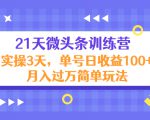 21天微头条训练营,实操3天,单号日收益100+月入过万简单玩法-互联网资源大全网