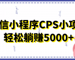 微信小程序CPS小项目,有微信就能做,轻松上手躺赚5000+-互联网资源大全网