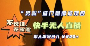 【全新升级】零基础单人单号单晚500+,不说话,不露脸,4月最新超皮实快手无人直播-第一资源库