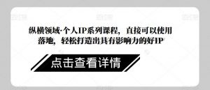纵横领域·个人IP系列课程,直接可以使用落地,轻松打造出具有影响力的好IP-第一资源库