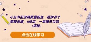 小红书引流高质量粉丝,后续多个变现渠道,0成本,一单赚三位数【揭秘】-第一资源库