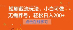 短剧截流玩法,小白可做无需养号,轻松日入200+-第一资源库