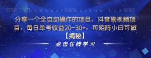 分享一个全自动操作的项目,抖音刷视频项目,每日单号收益20-30+,可矩阵小白可做【揭秘】-第一资源库