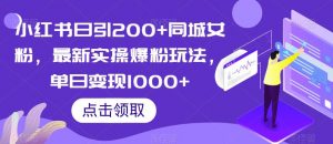 小红书日引200+同城女粉,最新实操爆粉玩法,单日变现1000+【揭秘】-第一资源库