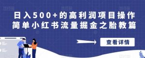 日入500+的高利润项目操作简单小红书流量掘金之胎教篇【揭秘】-互联网资源大全网