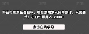 抖音电影票免费授权,电影票需求大简单操作,只要勤快!小白也可月入12000+【揭秘】-第一资源库