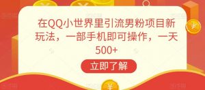 在QQ小世界里引流男粉项目新玩法,一部手机即可操作,一天500+【揭秘】-互联网资源大全网