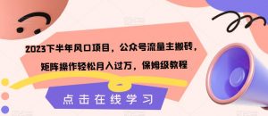 2023下半年风口项目,公众号流量主搬砖,矩阵操作轻松月入过万,保姆级教程-第一资源库