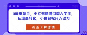 0成本项目,小红书精准引流大学生,私域高转化,小白轻松月入过万【揭秘】-第一资源库