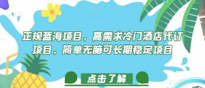 正规蓝海项目,高需求冷门酒店代订项目,简单无脑可长期稳定项目【揭秘】-第一资源库