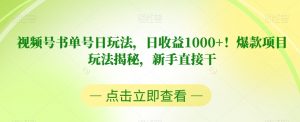 视频号书单号日玩法,日收益1000+!爆款项目玩法揭秘,新手直接干【揭秘】-互联网资源大全网