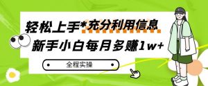 每月多赚1w+，新手小白如何充分利用信息赚钱，全程实操！【揭秘】-互联网资源大全网