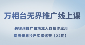 万相台无界推广线上课关键词推广和精准人群操作应用,提高无界投产实操运营【22期】-第一资源库