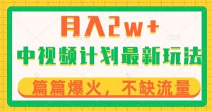 中视频计划全新玩法,月入2w+,收益稳定,几分钟一个作品,小白也可入局【揭秘】-第一资源库