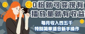 0粉就可变现，有播放量就有收益，每月收入四五千，特别简单适合新手操作【揭秘】-互联网资源大全网