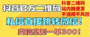 价值3000的技术！抖音二维码直跳微信！站内无限发不违规！-互联网资源大全网