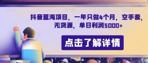 抖音蓝海项目，一年只做4个月，空手套，无货源，单日利润5000+【揭秘】-第一资源库