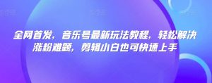 全网首发,音乐号最新玩法教程,轻松解决涨粉难题,剪辑小白也可快速上手-互联网资源大全网
