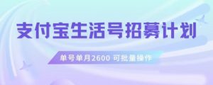 支付宝生活号作者招募计划，单号单月2600，可批量去做，工作室一人一个月轻松1w+【揭秘】-互联网资源大全网