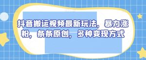 抖音搬运视频最新玩法，暴力涨粉，条条原创，多种变现方式【揭秘】-互联网资源大全网