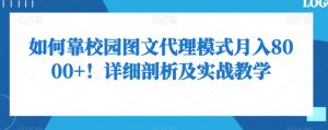如何靠校园图文代理模式月入8000+!详细剖析及实战教学【揭秘】-互联网资源大全网