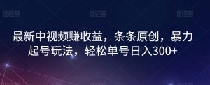 最新中视频赚收益，条条原创，暴力起号玩法，轻松单号日入300+【揭秘】-第一资源库