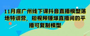 11月底广州线下课抖音直播模型落地特训营，短视频锤爆直播间的平播可复制模型-互联网资源大全网