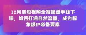 12月底短视频全案操盘手线下课,如何打通自然流量,成为想象级IP必备要素-互联网资源大全网
