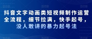 抖音文字动画类短视频制作运营全流程,细节拉满,快手起号,没人敢讲的暴力起号法-互联网资源大全网