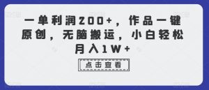 一单利润200+，作品一键原创，无脑搬运，小白轻松月入1W+【揭秘】-互联网资源大全网