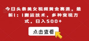 今日头条美女视频黄金赛道，最新1：1搬运技术，多种变现方式，日入500+【揭秘】-互联网资源大全网