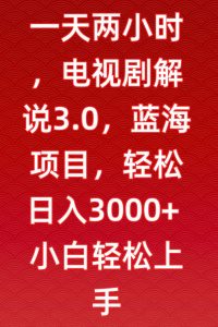 一天两小时，电视剧解说3.0，蓝海项目，轻松日入3000+小白轻松上手【揭秘】-互联网资源大全网