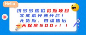 最新拼多多虚拟资源项目,零成本光速开店,无货源、自动回复,一天保底500+【揭秘】-第一资源库