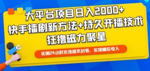 大平台项目日入2000+，快手播剧新方法+持久开播技术，狂撸磁力聚星【揭秘】-互联网资源大全网