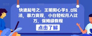 快速起号之:王明阳心学3.0玩法,暴力变现,小白轻松月入过万,保姆级教程【揭秘】-第一资源库