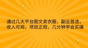 通过几大平台图文卖衣服，副业首选，收入可观，项目正规，几分钟学会实操【揭秘】-互联网资源大全网