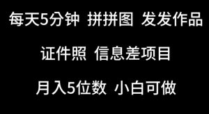 每天5分钟，拼拼图发发作品，证件照信息差项目，小白可做【揭秘】-第一资源库