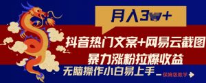 抖音热门文案+网易云截图暴力涨粉拉爆收益玩法,小白无脑操作,简单易上手【揭秘】-第一资源库