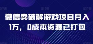 微信卖破解游戏项目月入1万,0成本资源已打包【揭秘】-互联网资源大全网