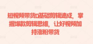 短视频带货0基础剪辑速成,掌握爆款剪辑思维,让好视频加持涨粉带货-互联网资源大全网