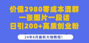 价值2980零成本混群一张图片一段话日引200+高质创业粉,24年6月最新大咖教程【揭秘】-互联网资源大全网