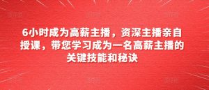 6小时成为高薪主播，资深主播亲自授课，带您学习成为一名高薪主播的关键技能和秘诀-互联网资源大全网
