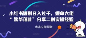 小红书短剧日入过千，爆单大佬“繁华落叶”分享二创实操经验-互联网资源大全网