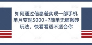 如何通过信息差实现一部手机单月变现5000+?简单无脑搬砖玩法,快看看适不适合你【揭秘】-互联网资源大全网