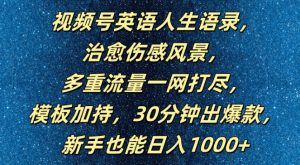 视频号英语人生语录,多重流量一网打尽,模板加持,30分钟出爆款,新手也能日入1000+【揭秘】-互联网资源大全网