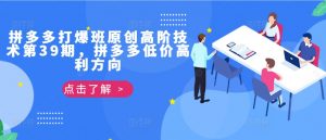 拼多多打爆班原创高阶技术第39期,拼多多低价高利方向-第一资源库