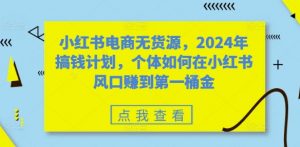 小红书电商无货源,2024年搞钱计划,个体如何在小红书风口赚到第一桶金-互联网资源大全网