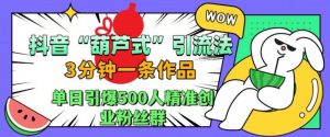 抖音葫芦式引流法,三分钟一条作品,单日引爆抖音500人精准创业粉丝群【揭秘】-互联网资源大全网
