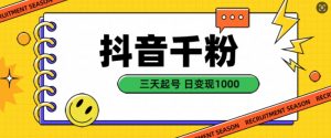 抖音千粉项目，自然涨粉变现，三天起号，日变现1k【揭秘】-互联网资源大全网
