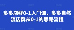 多多店群0-1入门课,多多自然流店群从0-1的思路流程-第一资源库